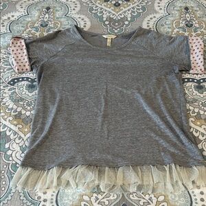 Matilda Jane Heather Gray Tee with polka dots and tulle